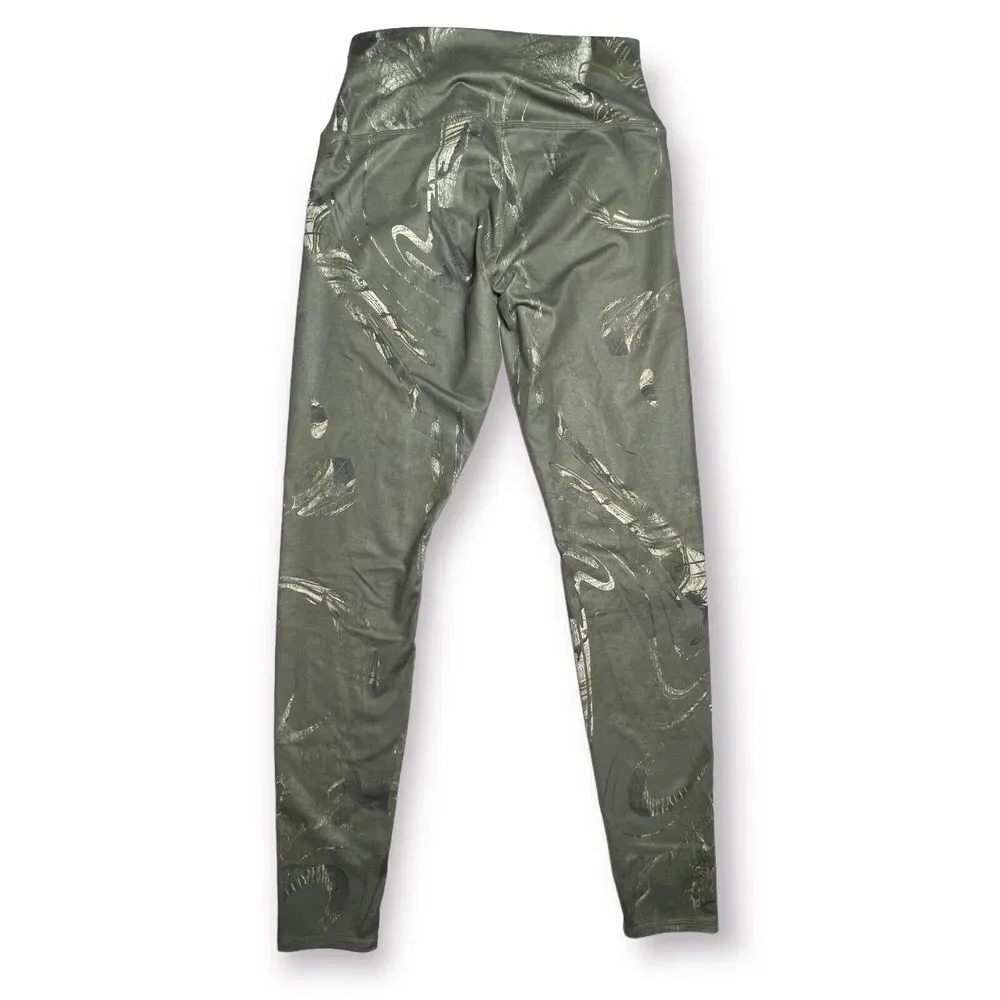 Alo Printed High Waist Leggings SIZE M Metallic Green Swirl Yoga Gym Pants